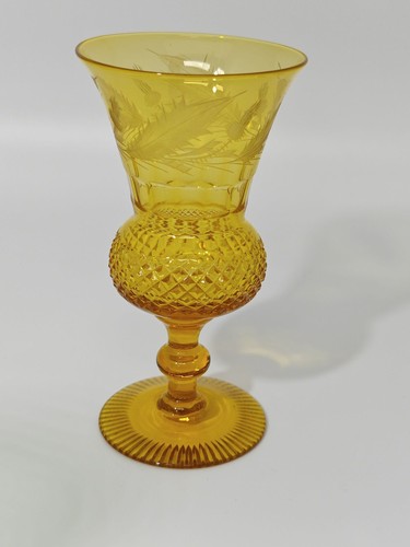 Vintage amber etched glass - amber,