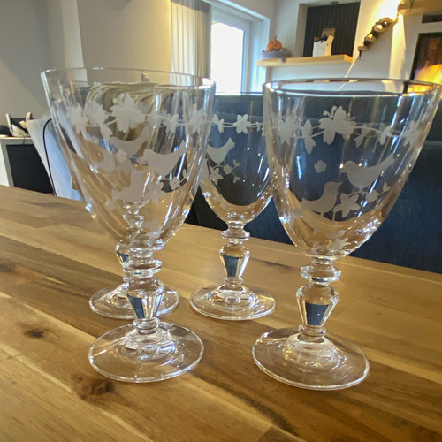 Set clear etched floral - set, of
