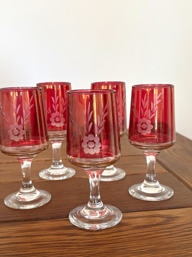 Set red clear floral - of, red/clear