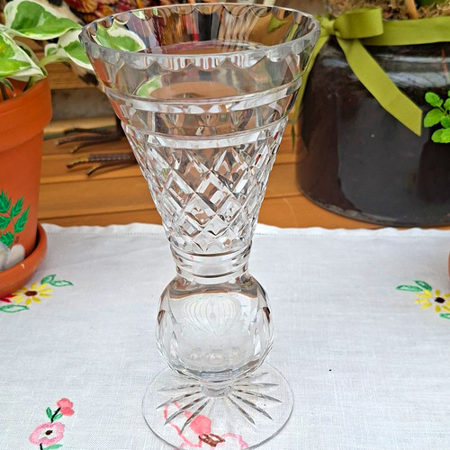 Clear cut glass wine goblet - glass,