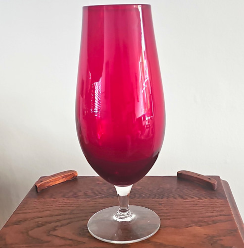 Red glass drinking goblet - red,